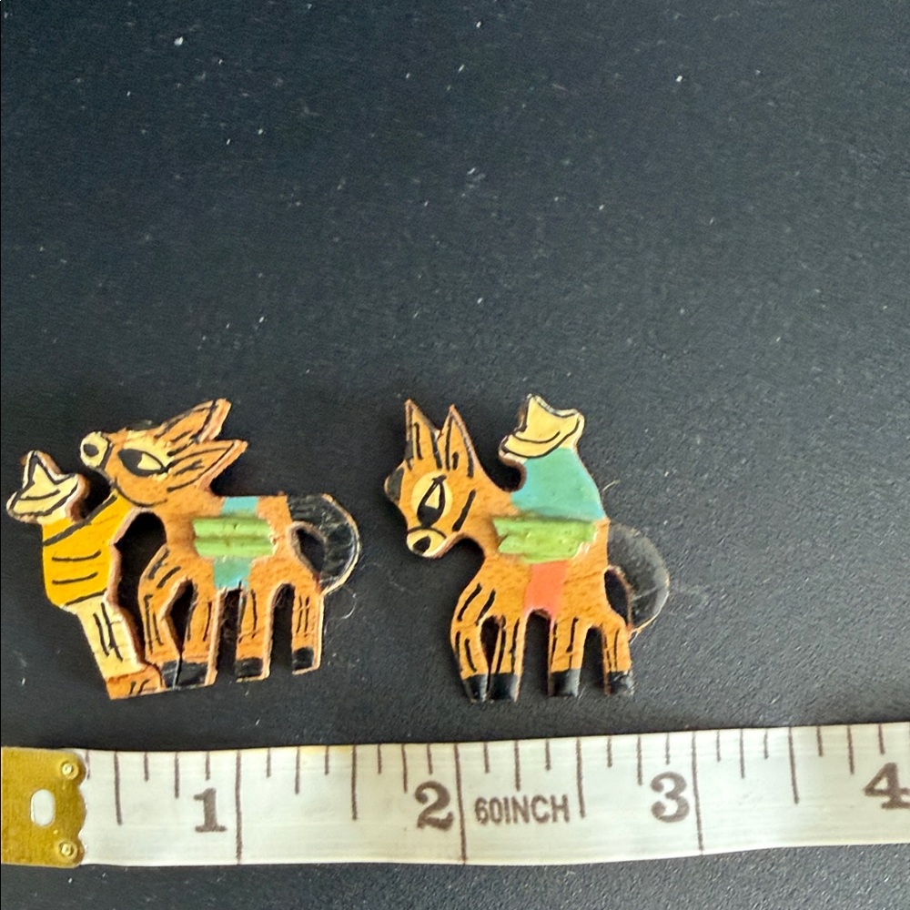 Artisan Handmade Wooden Brooch Pins Mexican Donkey